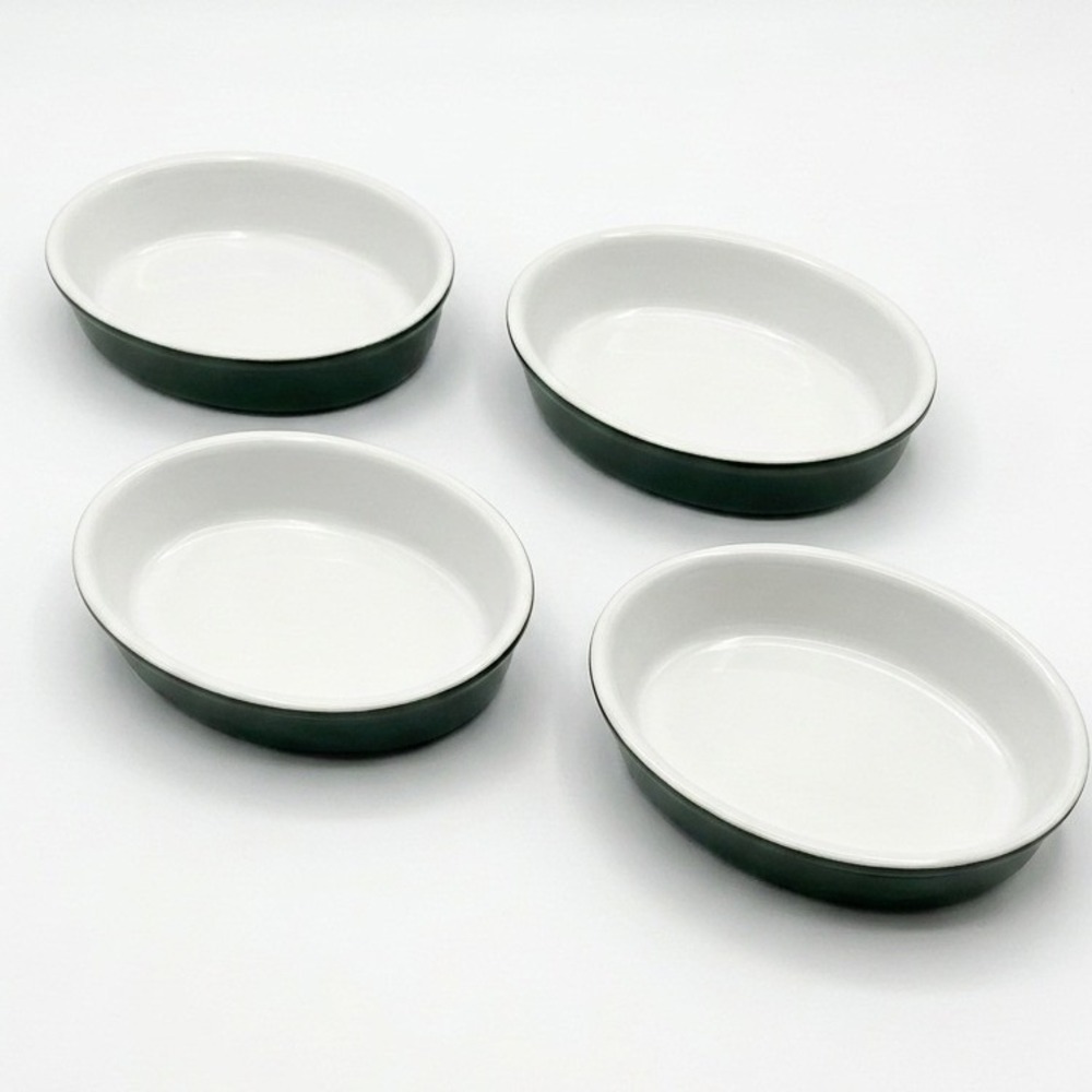 Vintage Hall China 571 1/2 Olive Green Oval Individual Bakers Casserole Set of 4